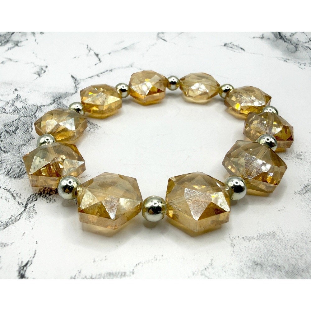 Peach 14mm Glass Bead Stretch Bracelet Faceted Easter Jewelry Spring Pastel‎